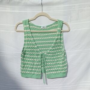 Ardene Mint and White Striped Knit Vest Crop Top <3